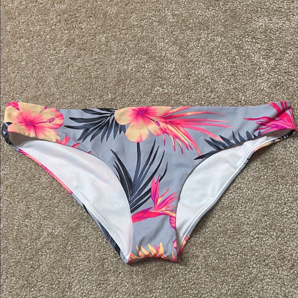 PINK Victoria's Secret Gray Bikini Bottoms with Pink & Yellow Floral Print